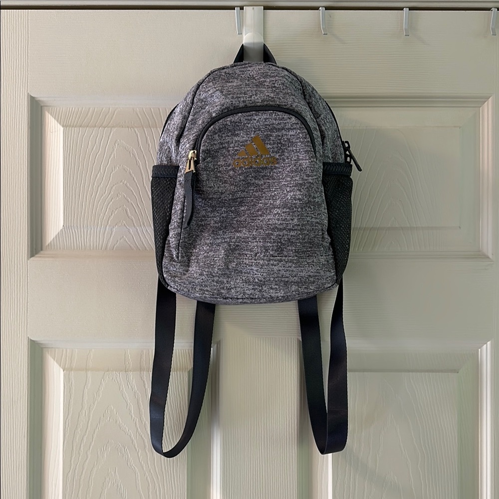 Adidas Heathered Gray Mini Backpack with Gold Logo